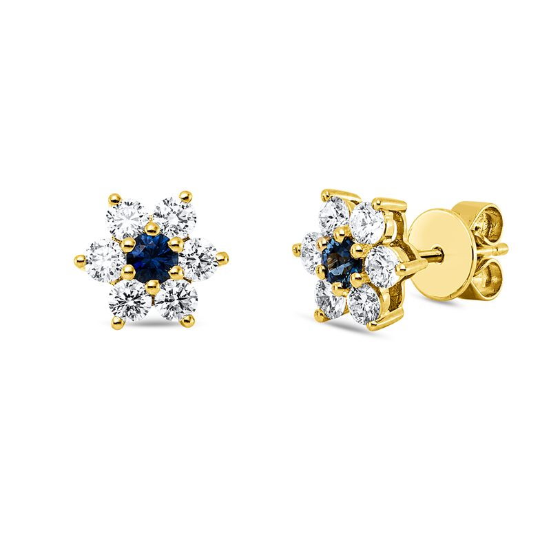 Ohrstecker mit Saphir  aus 750/-18 Karat Gelbgold mit 12 Diamanten 0