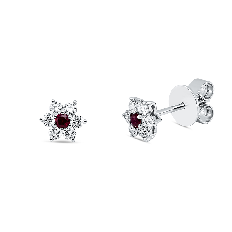 Ohrstecker mit Rubin  aus 750/-18 Karat Weißgold mit 12 Diamanten 0
