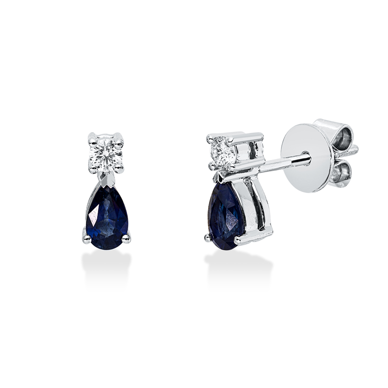 Ohrstecker mit Saphir  aus 750/-18 Karat Weißgold mit 2 Diamanten 0