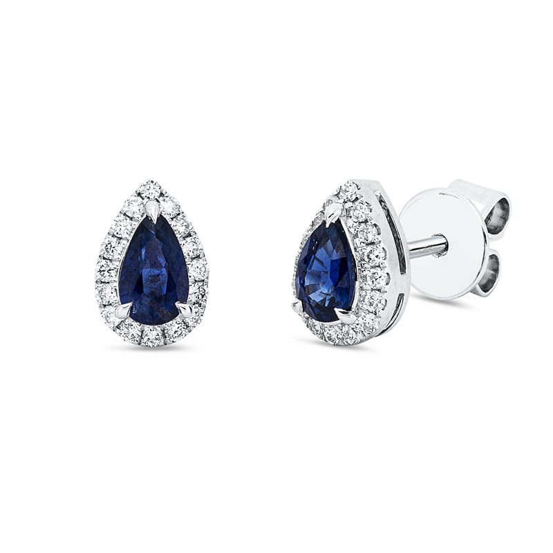 Ohrstecker mit Saphir  aus 750/-18 Karat Weißgold mit 32 Diamanten 0