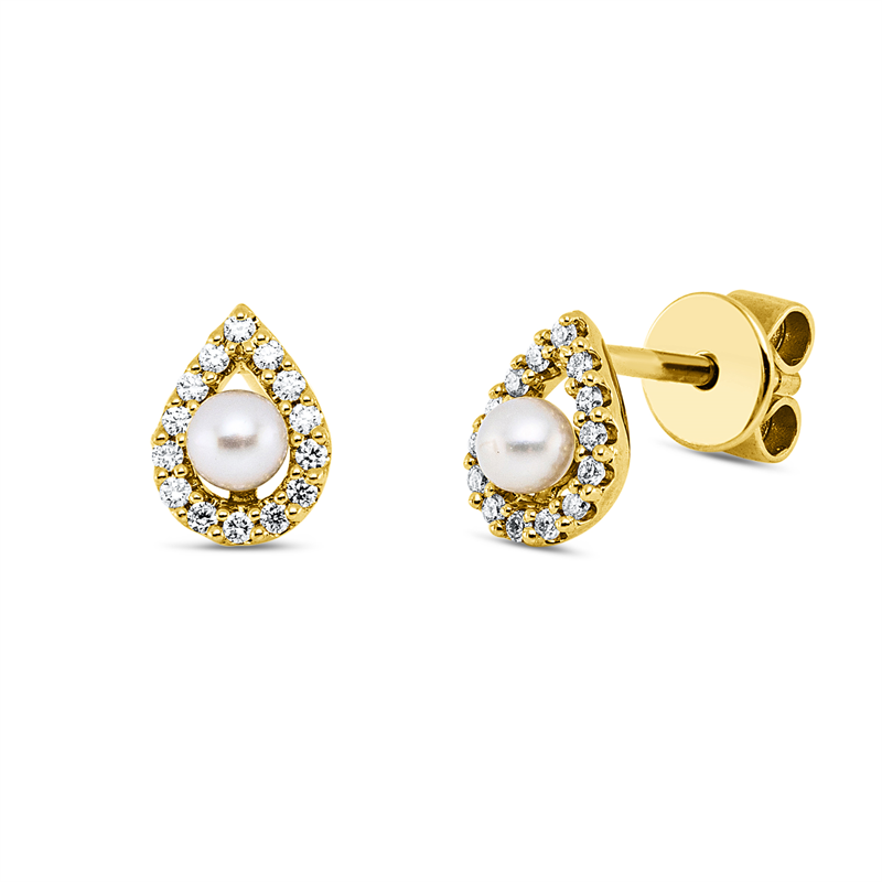 Ohrstecker   mit Süßwasserperle aus 750/-18 Karat Gelbgold mit 28 Diamanten 0