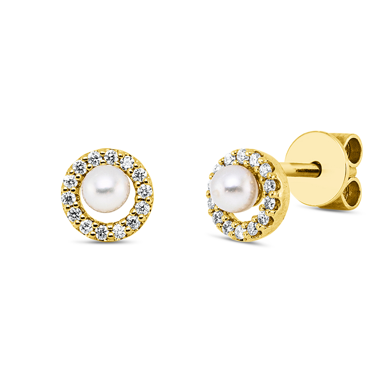 Ohrstecker   mit Süßwasserperle aus 750/-18 Karat Gelbgold mit 28 Diamanten 0