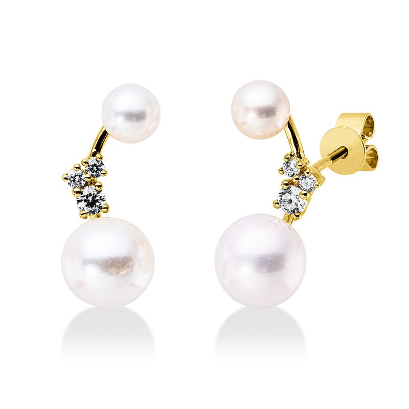 Ohrschmuck   mit Süßwasserperle aus 750/-18 Karat Gelbgold mit 6 Diamanten 0