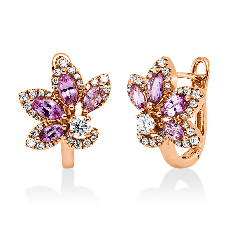 Ohrschmuck mit Saphir  aus 750/-18 Karat Rotgold mit 62 Diamanten 0