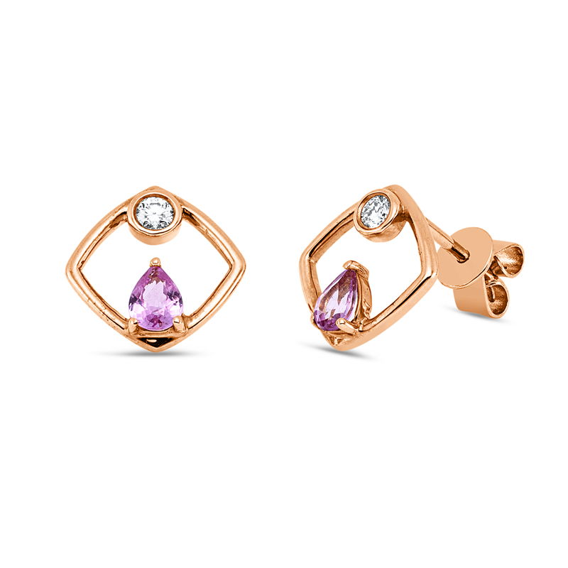 Ohrschmuck mit Saphir  aus 750/-18 Karat Rotgold mit 2 Diamanten 0
