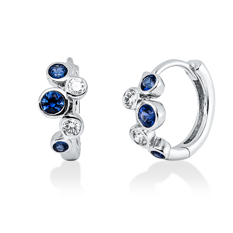 Creolen mit Saphir  aus 750/-18 Karat Weißgold mit 4 Diamanten 0