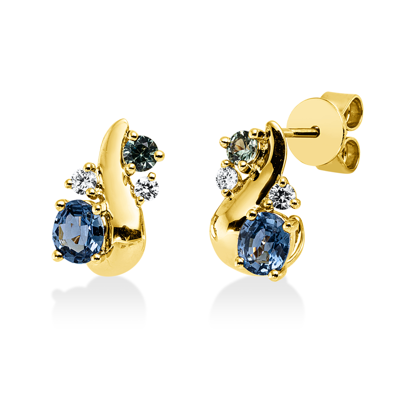 Ohrschmuck mit Saphir  aus 750/-18 Karat Gelbgold mit 4 Diamanten 0