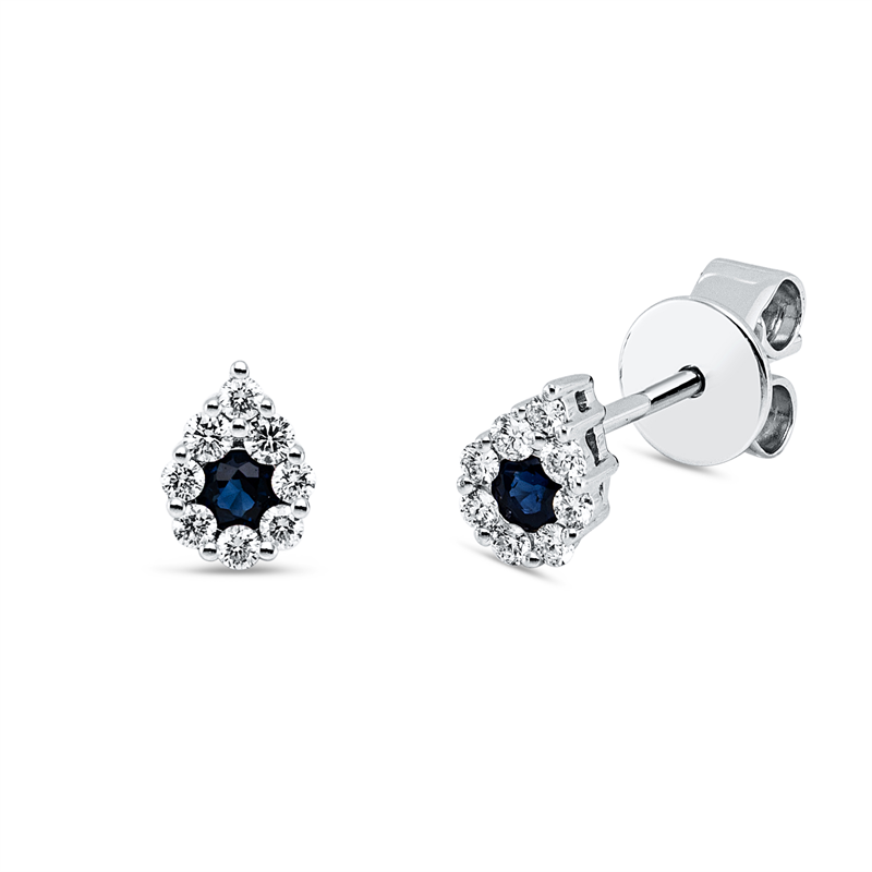 Ohrstecker mit Saphir  aus 750/-18 Karat Weißgold mit 16 Diamanten 0