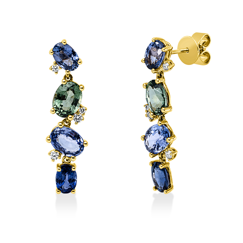 Ohrschmuck mit Saphir  aus 750/-18 Karat Gelbgold mit 8 Diamanten 0