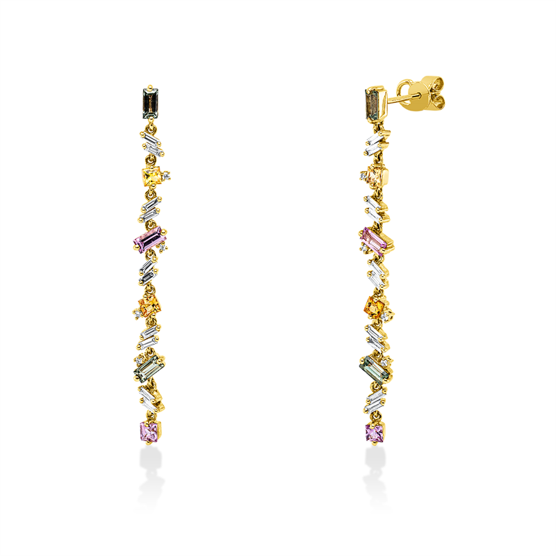 Ohrschmuck mit Saphir  aus 750/-18 Karat Gelbgold mit 28 Diamanten 0