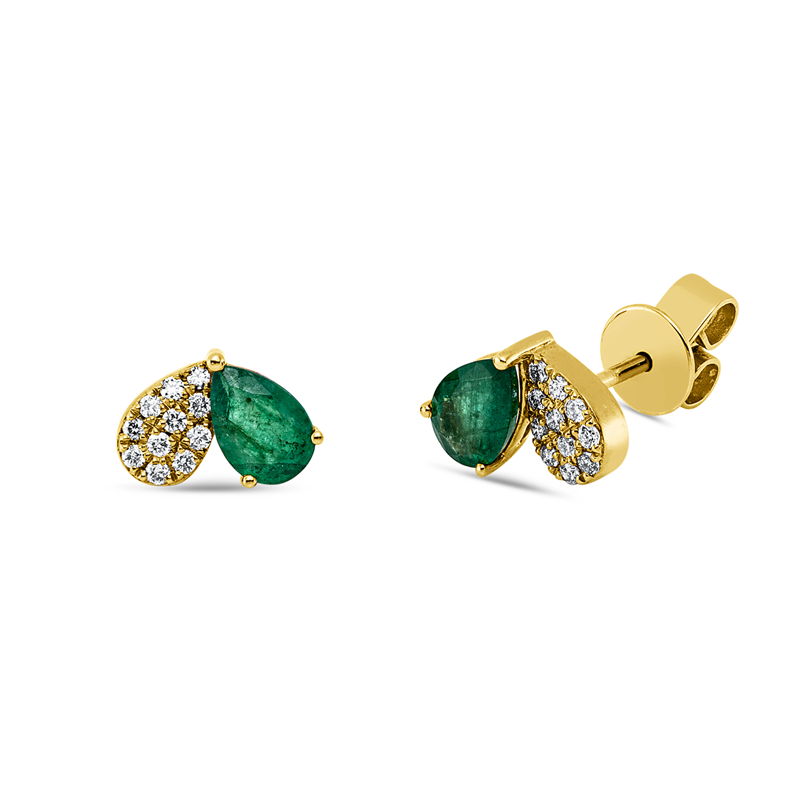 Ohrstecker mit Smaragd  aus 750/-18 Karat Gelbgold mit 22 Diamanten 0