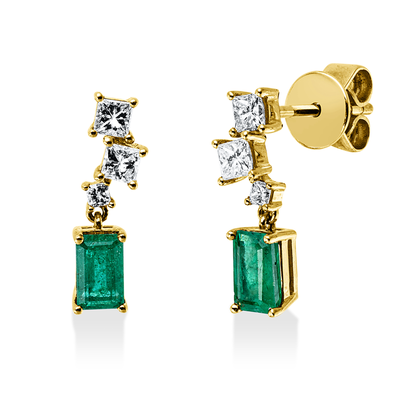 Ohrstecker mit Smaragd  aus 750/-18 Karat Gelbgold mit 6 Diamanten 0