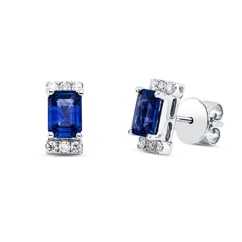 Ohrstecker mit Saphir  aus 750/-18 Karat Weißgold mit 12 Diamanten 0