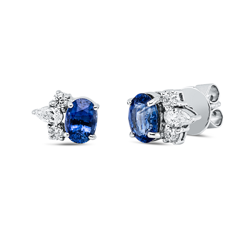 Ohrstecker mit Saphir  aus 750/-18 Karat Weißgold mit 6 Diamanten 0