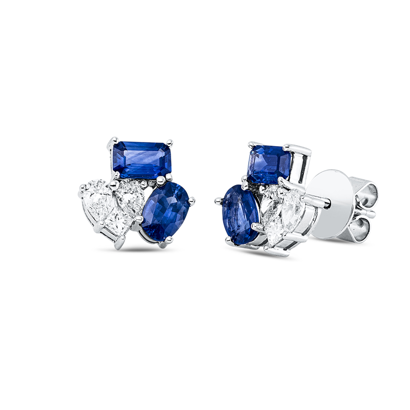 Ohrstecker mit Saphir  aus 750/-18 Karat Weißgold mit 6 Diamanten 0
