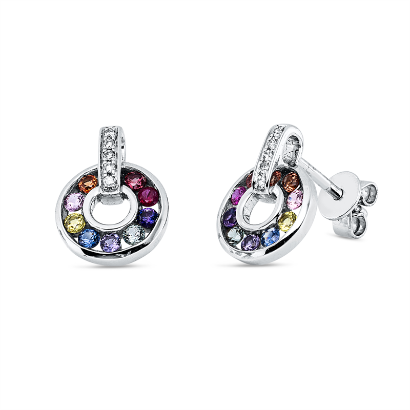 Ohrstecker mit Farbstein  aus 585/-14 Karat Weißgold mit 10 Diamanten 0