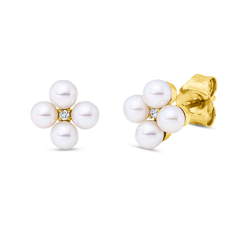 Ohrstecker   mit Süßwasserperle aus 750/-18 Karat Gelbgold mit 2 Diamanten 0