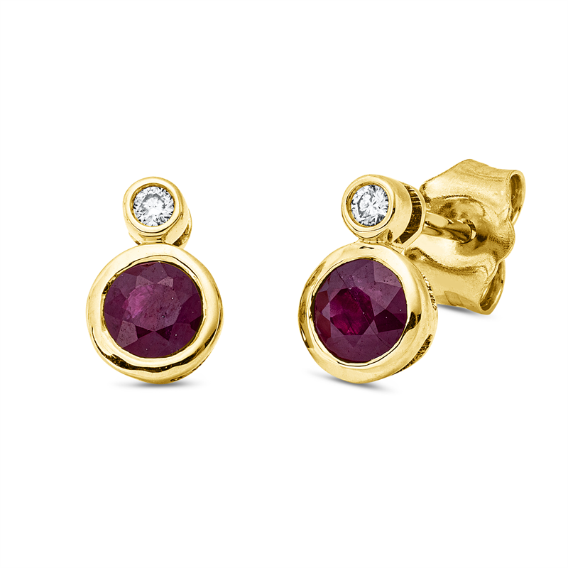 Ohrstecker mit Rubin  aus 750/-18 Karat Gelbgold mit 2 Diamanten 0