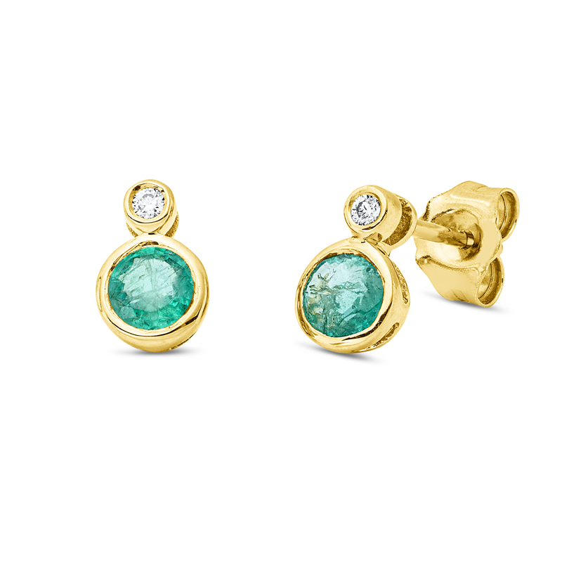 Ohrstecker mit Smaragd  aus 750/-18 Karat Gelbgold mit 2 Diamanten 0