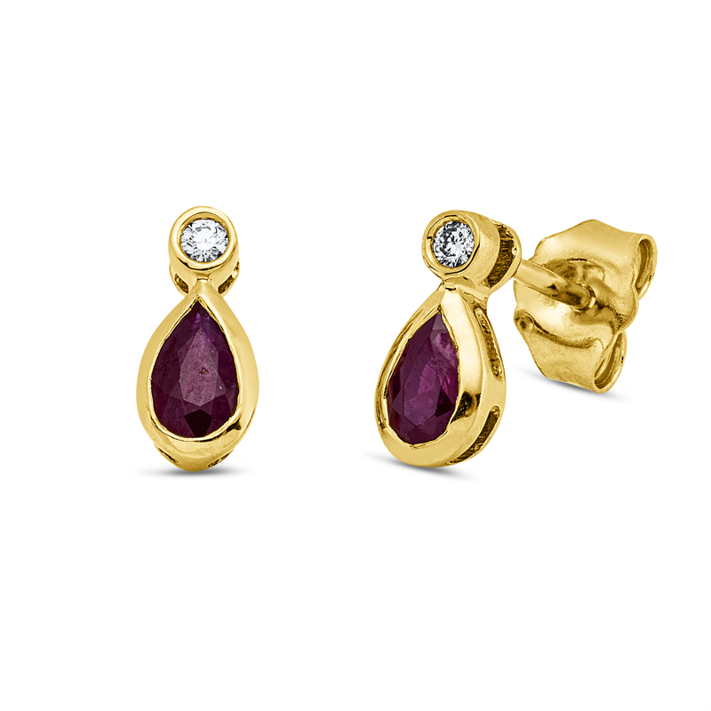 Ohrstecker mit Rubin  aus 750/-18 Karat Gelbgold mit 1 Diamant 0