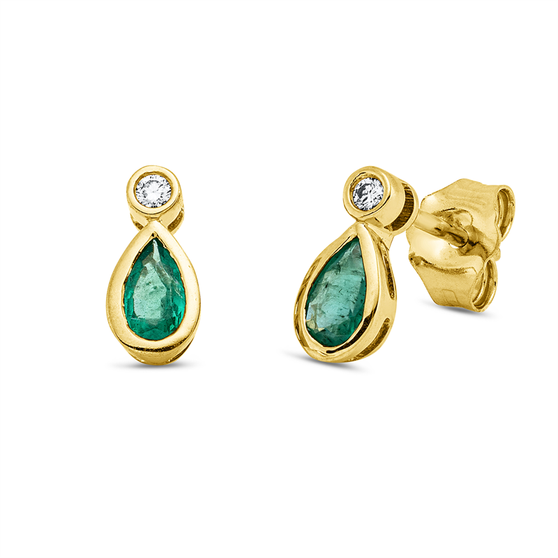Ohrstecker mit Smaragd  aus 750/-18 Karat Gelbgold mit 1 Diamant 0