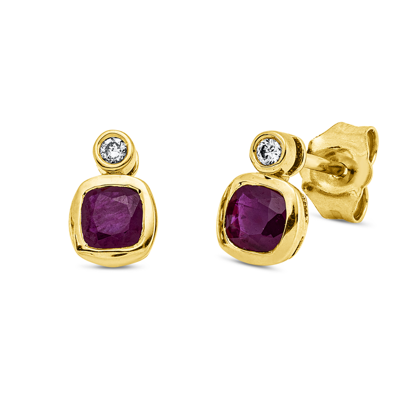 Ohrstecker mit Rubin  aus 750/-18 Karat Gelbgold mit 2 Diamanten 0