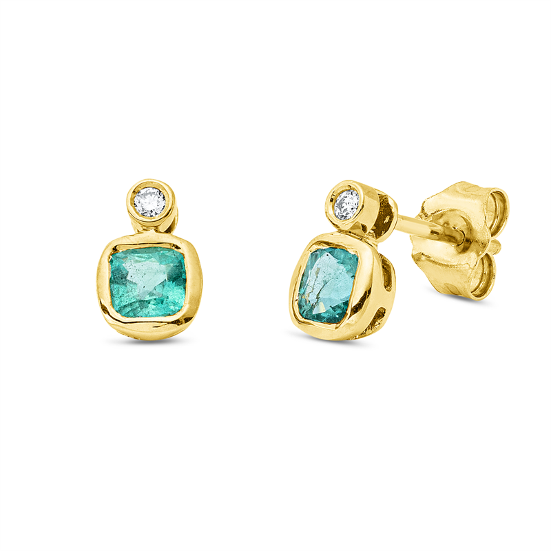 Ohrstecker mit Smaragd  aus 750/-18 Karat Gelbgold mit 2 Diamanten 0