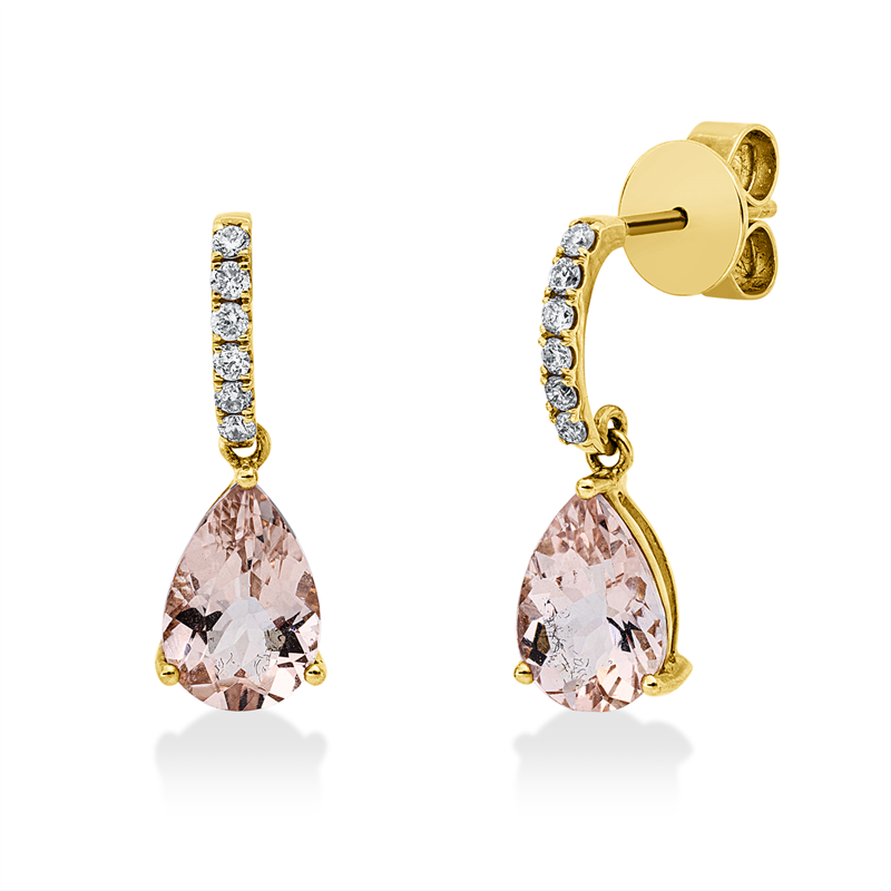Ohrstecker mit Morganit  aus 750/-18 Karat Rotgold mit 12 Diamanten 0