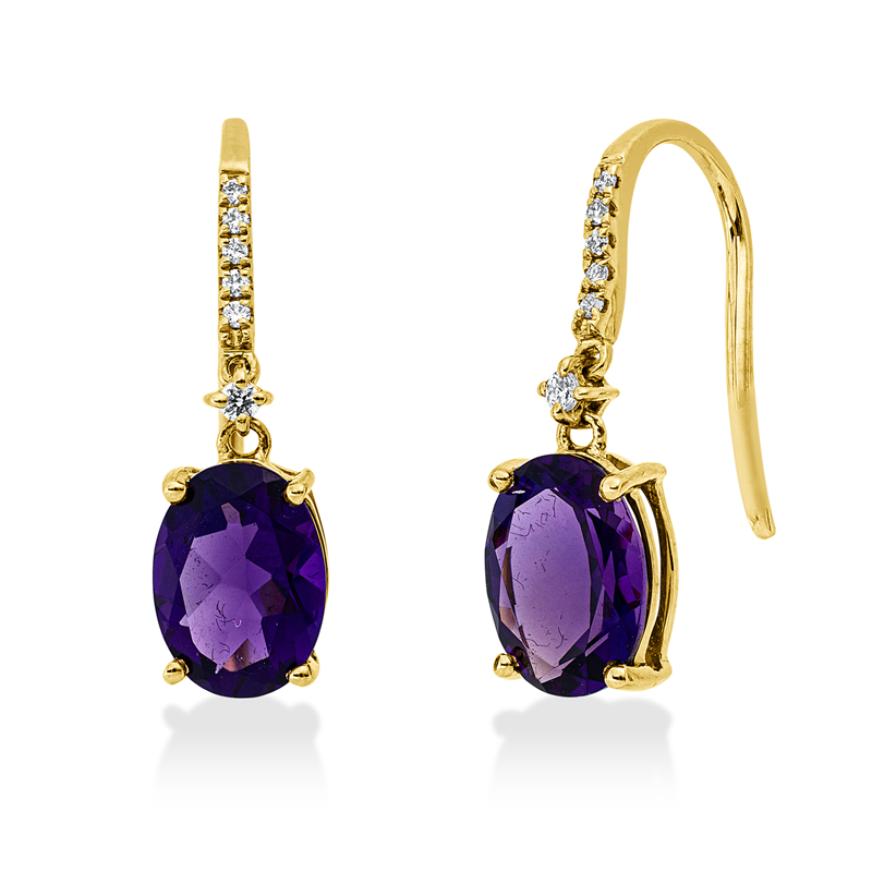 Ohrschmuck mit Amethyst  aus 750/-18 Karat Gelbgold mit 12 Diamanten 0