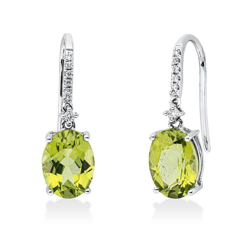 Ohrschmuck mit Peridot  aus 750/-18 Karat Weißgold mit 12 Diamanten 0