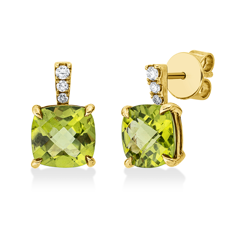 Ohrstecker mit Peridot  aus 750/-18 Karat Gelbgold mit 6 Diamanten 0