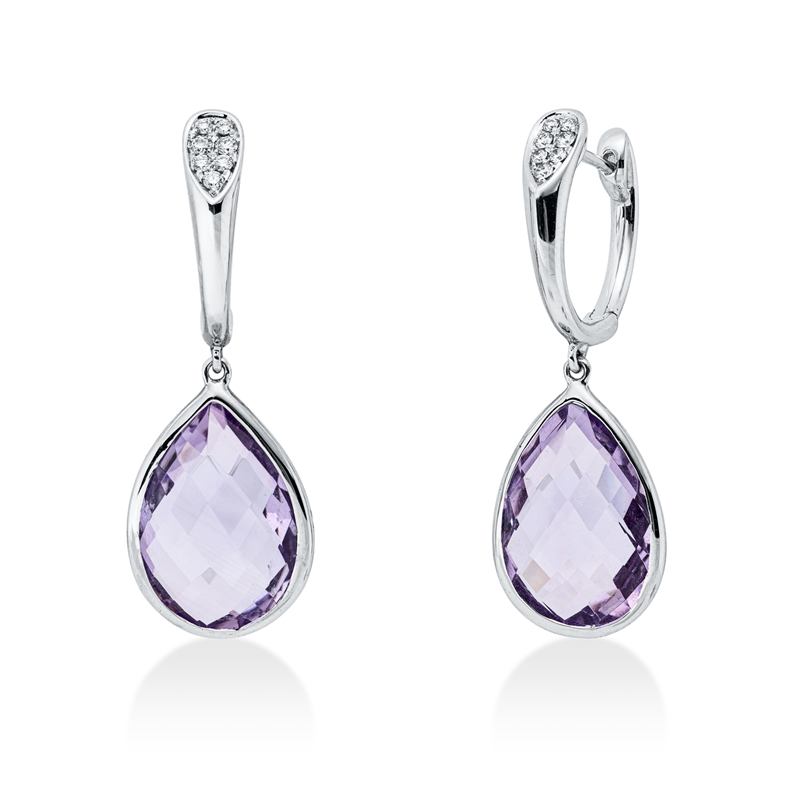 Ohrschmuck mit Amethyst  aus 750/-18 Karat Weißgold mit 14 Diamanten 0