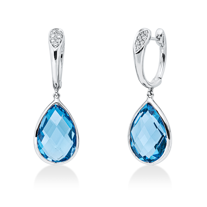 Ohrschmuck mit Topas  aus 750/-18 Karat Weißgold mit 14 Diamanten 0