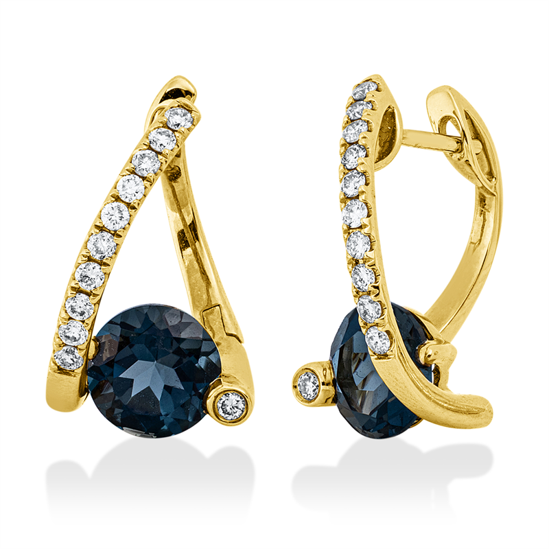 Creolen mit Topas  aus 750/-18 Karat Gelbgold mit 22 Diamanten 0