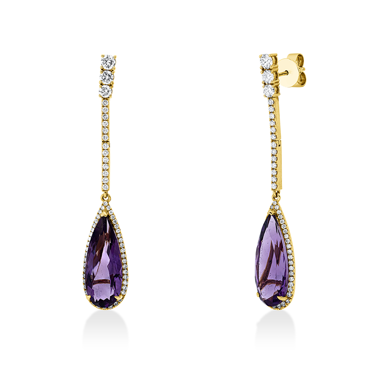 Ohrschmuck mit Amethyst  aus 750/-18 Karat Gelbgold mit 120 Diamanten 1