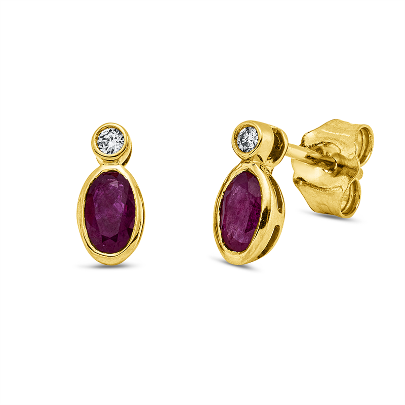 Ohrstecker mit Rubin  aus 750/-18 Karat Gelbgold mit 2 Diamanten 0