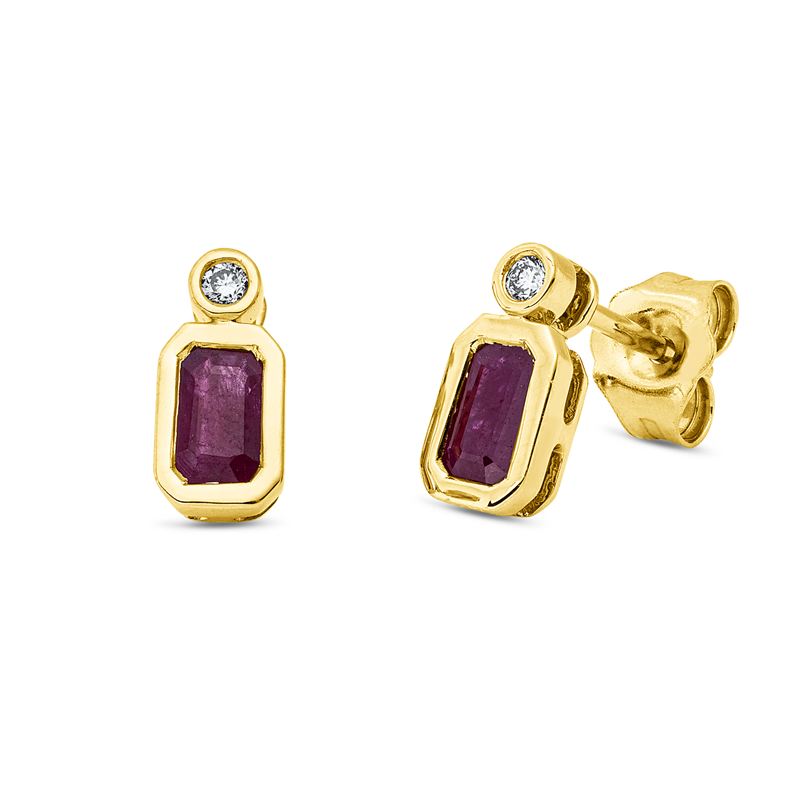Ohrstecker mit Rubin  aus 750/-18 Karat Gelbgold mit 2 Diamanten 0