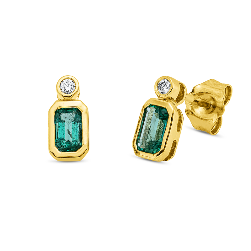 Ohrstecker mit Smaragd  aus 750/-18 Karat Gelbgold mit 2 Diamanten 0