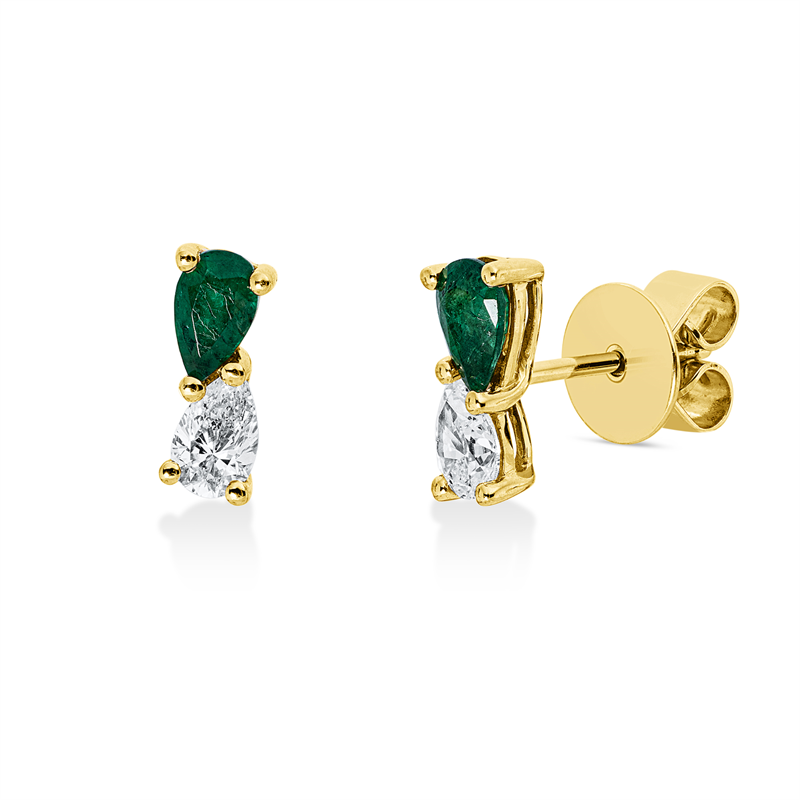 Ohrstecker mit Smaragd  aus 750/-18 Karat Gelbgold mit 2 Diamanten 0