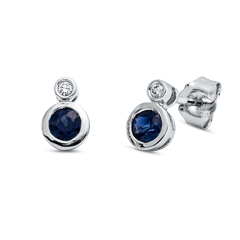 Ohrstecker mit Saphir  aus 750/-18 Karat Weißgold mit 2 Diamanten 0