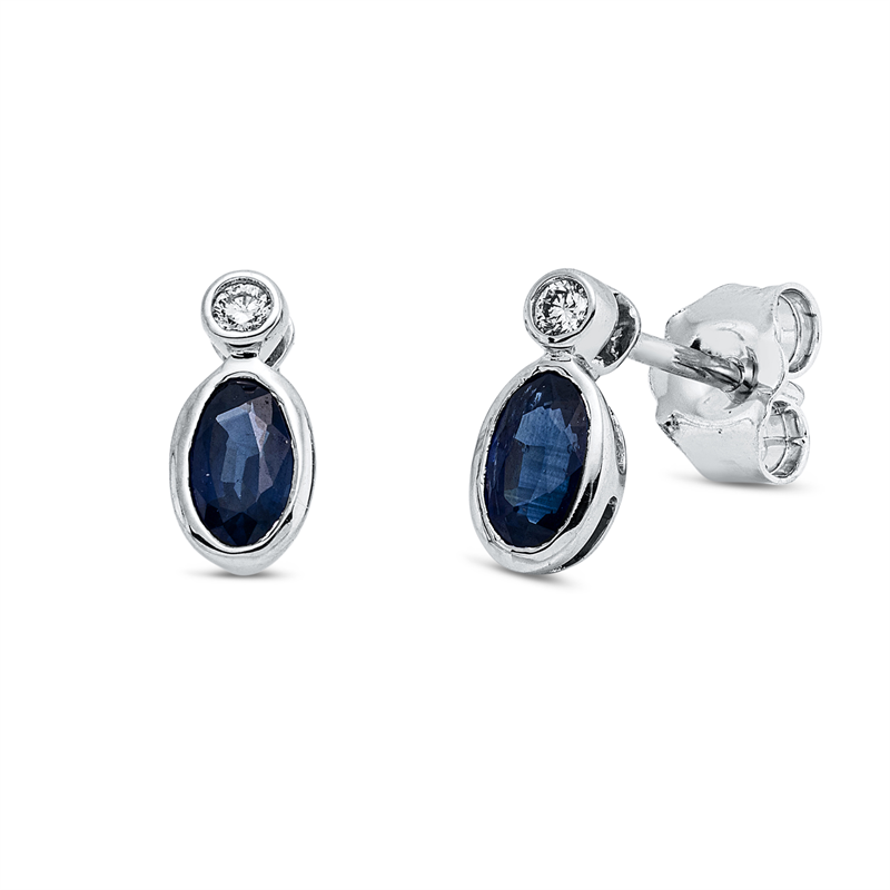 Ohrstecker mit Saphir  aus 750/-18 Karat Weißgold mit 2 Diamanten 0