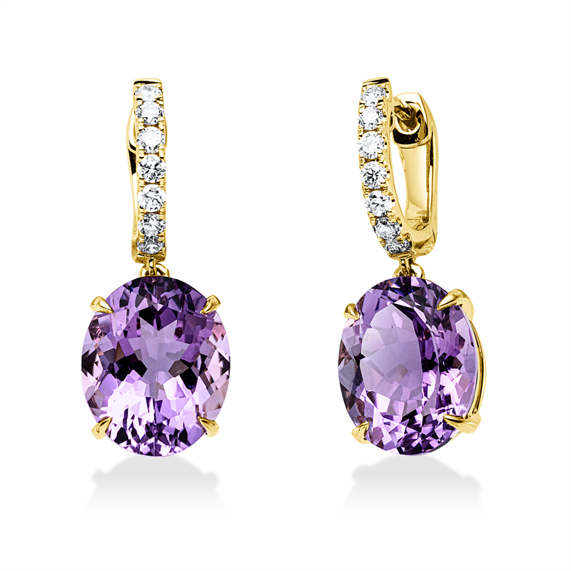 Ohrschmuck mit Amethyst  aus 750/-18 Karat Gelbgold mit 14 Diamanten 0