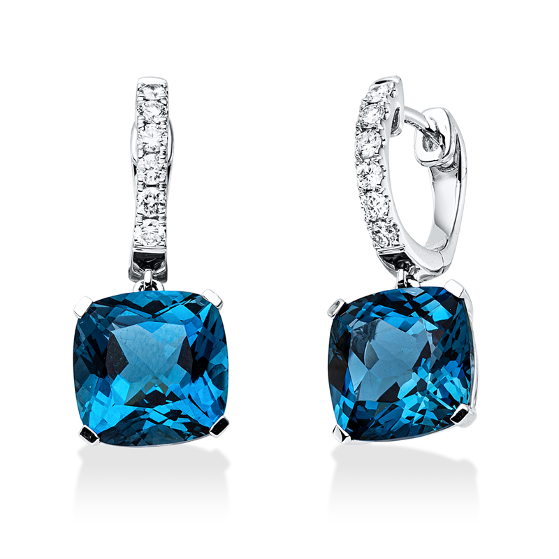 Ohrschmuck mit Topas  aus 750/-18 Karat Weißgold mit 12 Diamanten 0