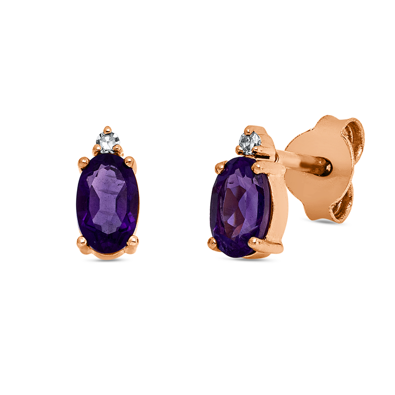 Ohrstecker mit Amethyst  aus 750/-18 Karat Rotgold mit 2 Diamanten 0