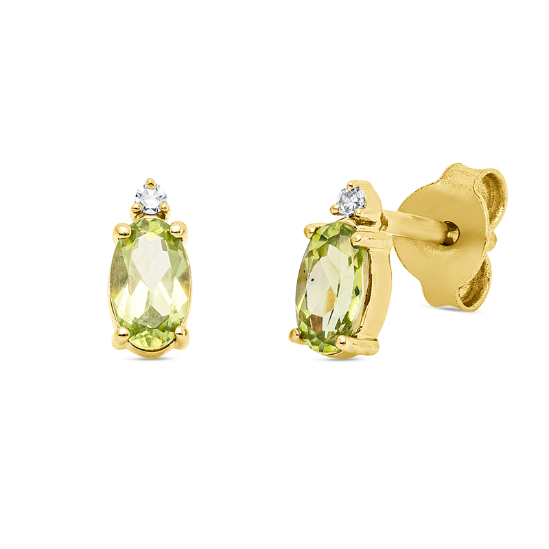 Ohrstecker mit Peridot  aus 750/-18 Karat Gelbgold mit 2 Diamanten 0