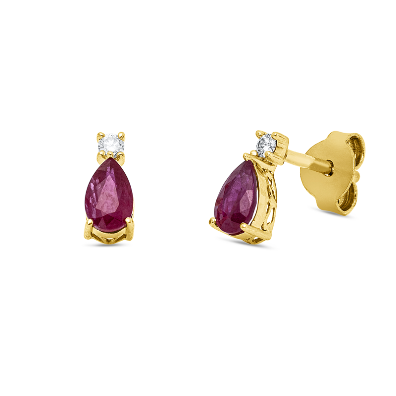 Ohrstecker mit Rubin  aus 750/-18 Karat Gelbgold mit 2 Diamanten 0