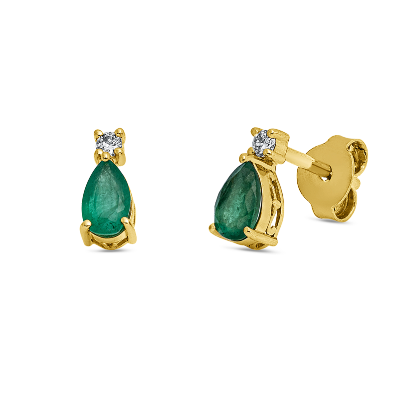 Ohrstecker mit Smaragd  aus 750/-18 Karat Gelbgold mit 2 Diamanten 0