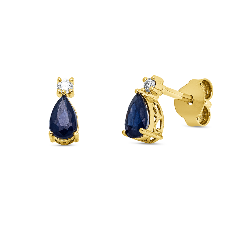 Ohrstecker mit Saphir  aus 750/-18 Karat Gelbgold mit 2 Diamanten 0