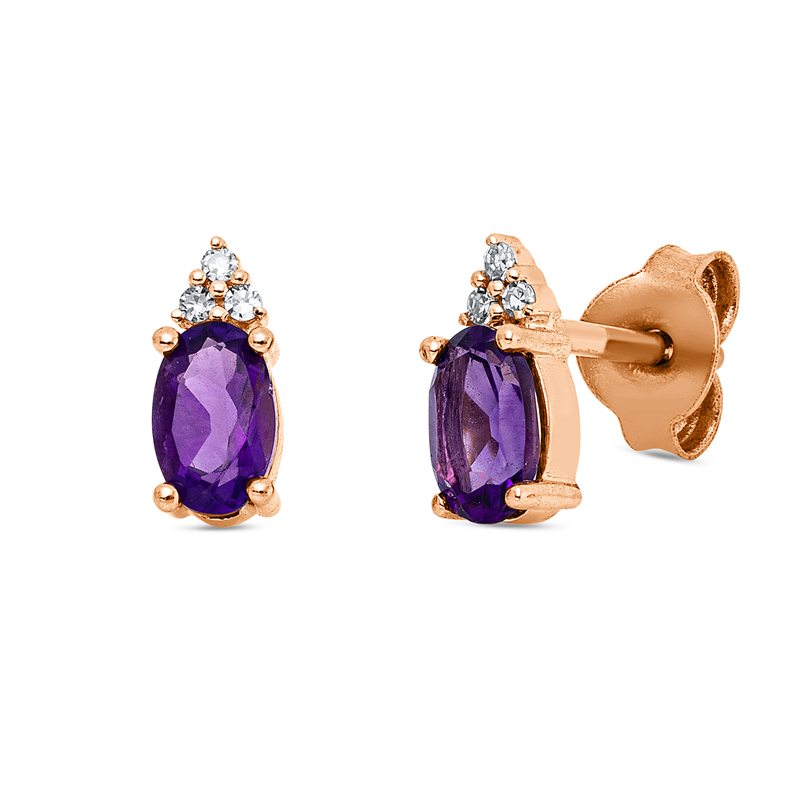 Ohrstecker mit Amethyst  aus 750/-18 Karat Rotgold mit 6 Diamanten 0