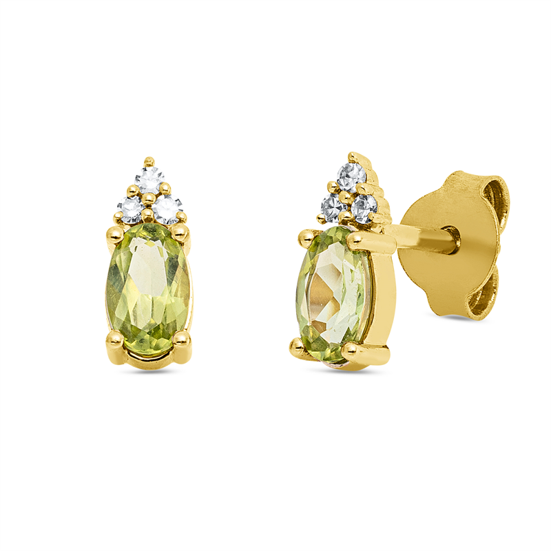 Ohrstecker mit Peridot  aus 750/-18 Karat Gelbgold mit 6 Diamanten 0
